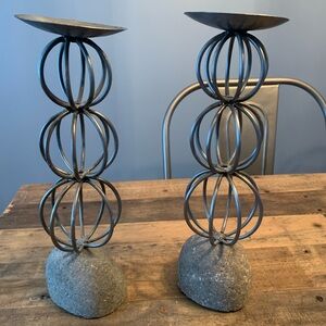 West Elm rock and metal pillar candle holders